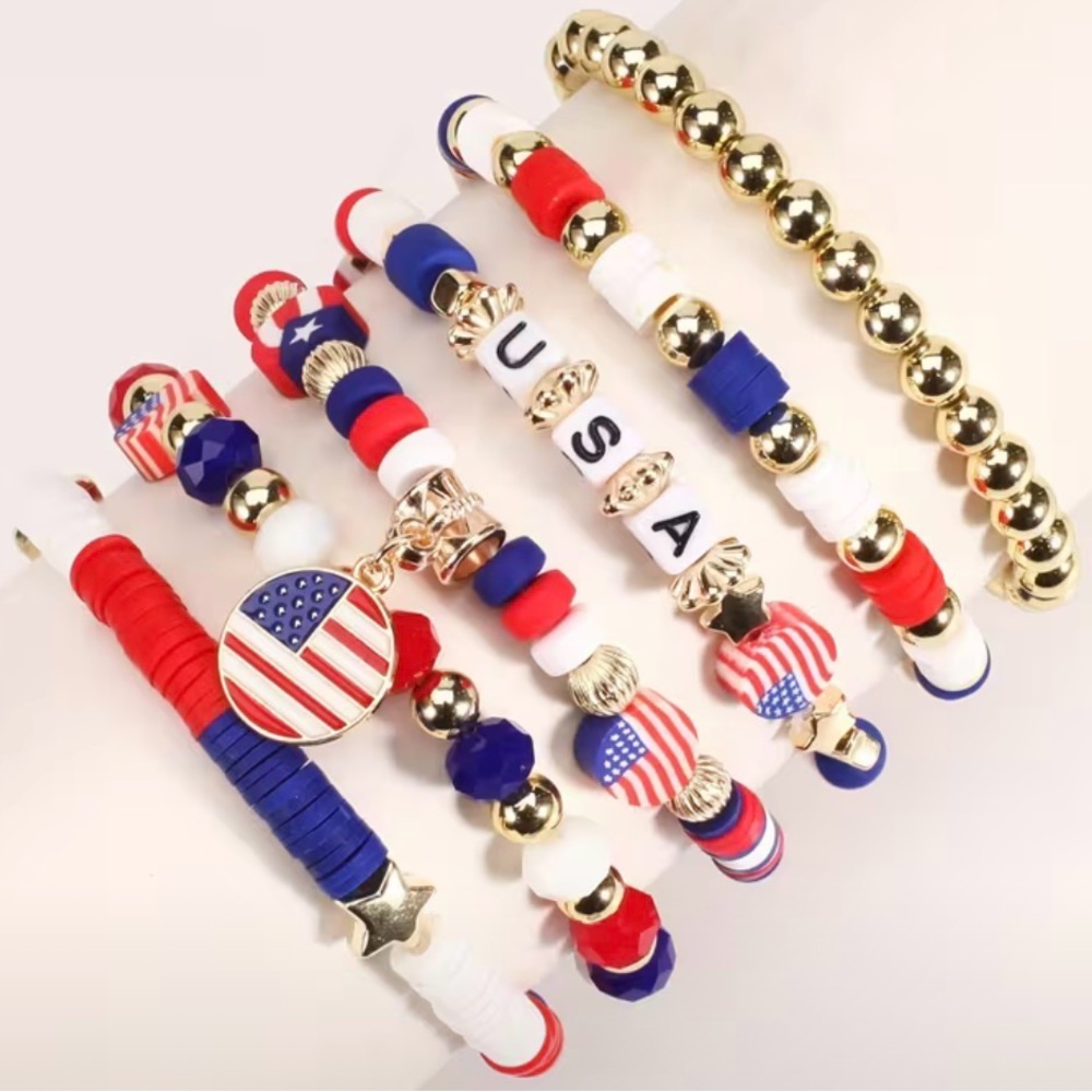 Patriotic  Beaded Bracelet Set - Picture 2 of 6